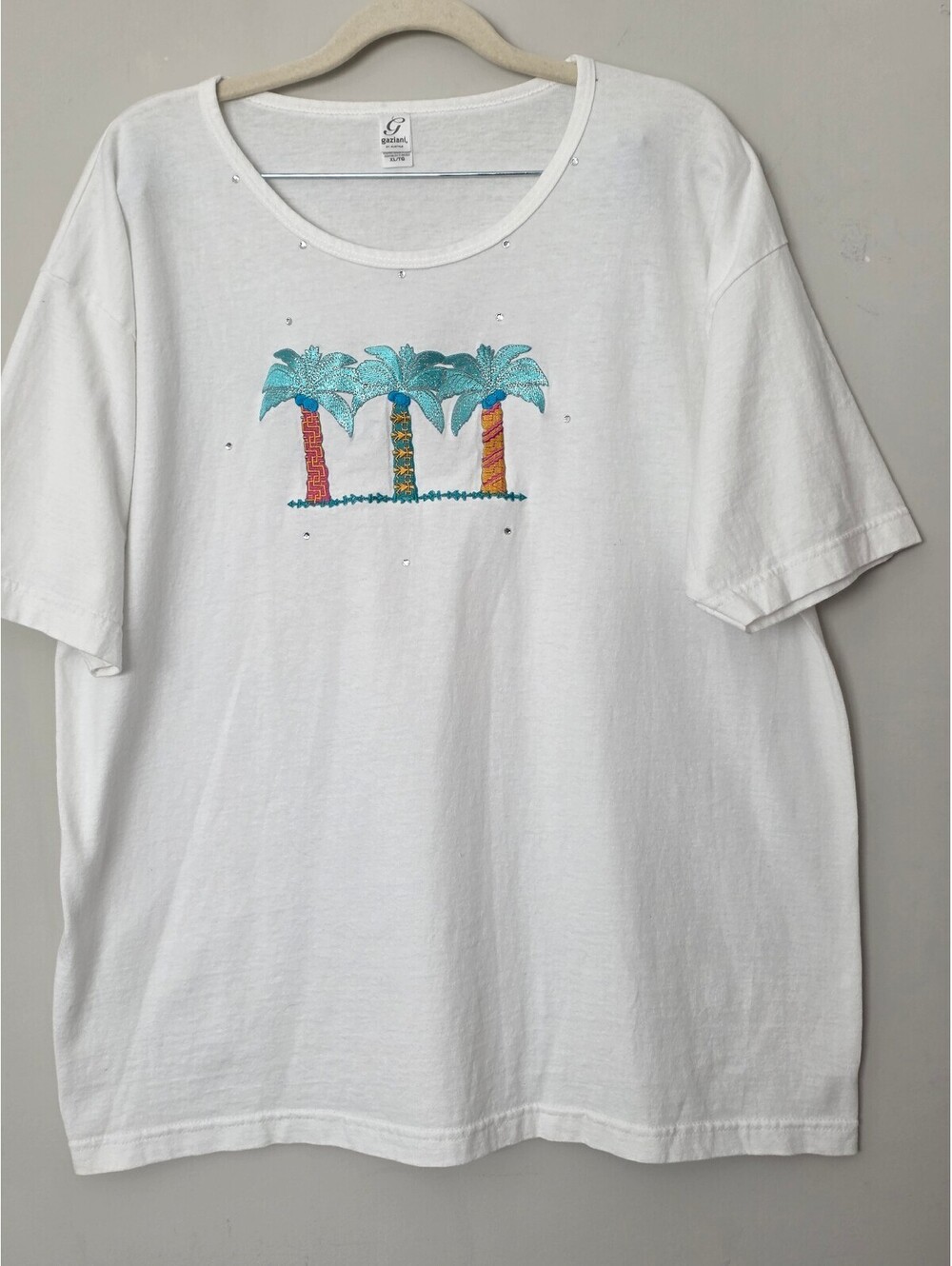 Gaziani White T-Shirt with Embroidered Palm Trees XL/G